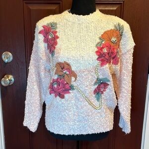 Vintage Needles And Yarn Floral Sherpa Woman’s Sweater Size M